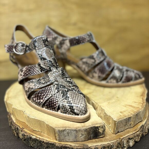 Jeffrey Campbell Angora Sandals Women 9.5 Snakeskin Leather Heeled Strappy Mules - Picture 11 of 12